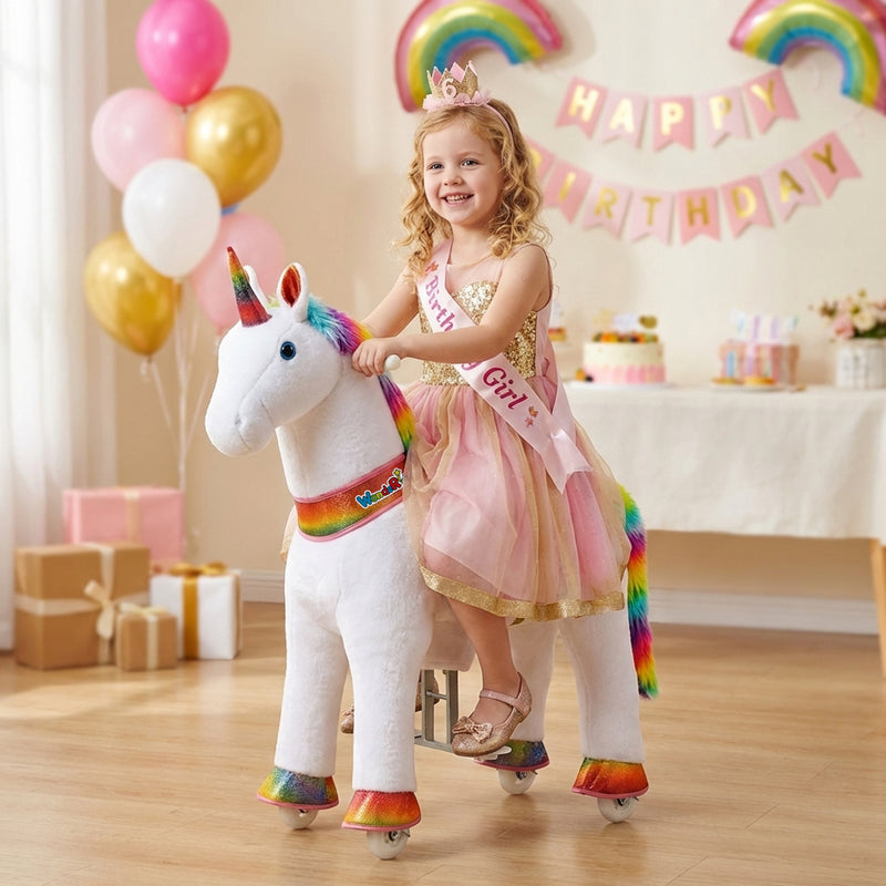 Unicorn Rodeo Ride WondeRides Ride-On Unicorn & Horse – Mechanical Walking Horse for Kids ...