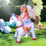 WondeRides Official Ride on Rainbow Unicorn Toys with Glowing Wheels, Rocking Riding Horse Pony Toy Size 4 for Kids 4-9 Years Old M432-2 Minimal Use