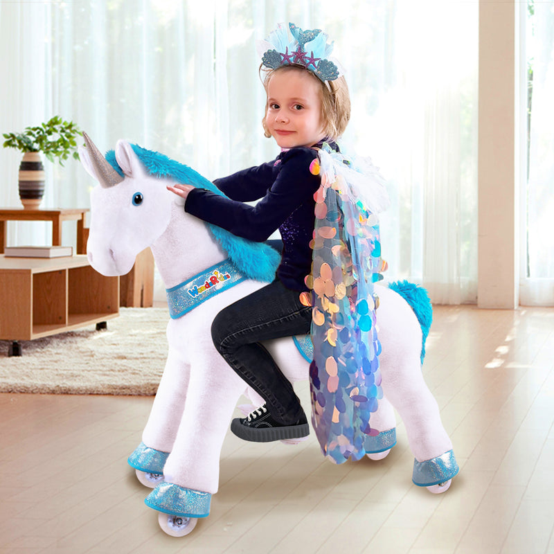 WondeRides Official Ride on Unicorn Blue Rocking Horse Riding Pony Size 4 for Age 4-9 Years Old M431-1 Minimal Use