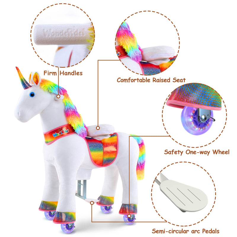 WondeRides Official Ride on Rainbow Unicorn Toys with Glowing Wheels, Rocking Riding Horse Pony Toy Size 4 for Kids 4-9 Years Old M432-2 Minimal Use